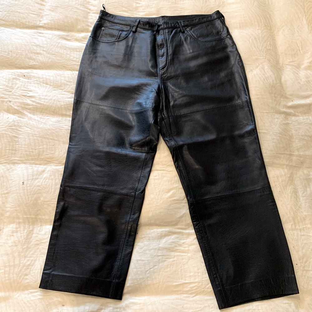 Men’s black leather jeans size 40/30
